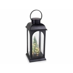 Felinar Craciun plastic negru cu led 12.5x12.5x36 cm
