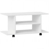 HOMCOM Mobilier unghiular Comoda TV alb cu roti si rafturi 2 niveluri MDF living