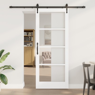 Ușă glisantă vidaXL cu set hardware alb 86x211 cm lemn masiv pin foto