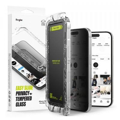 Folie de protectie Ecran Privacy Ringke Easy Slide pentru Apple iPhone 16 Pro Max, Sticla Securizata, Full Glue, Set 2 bucati foto