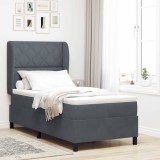 vidaXL Pat cu arcuri cu saltea Gri &icirc;nchis 100 x 200 cm Catifea 3340971