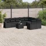 vidaXL Set canapele de grădină cu perne, 10 piese, negru, poliratan 3251782