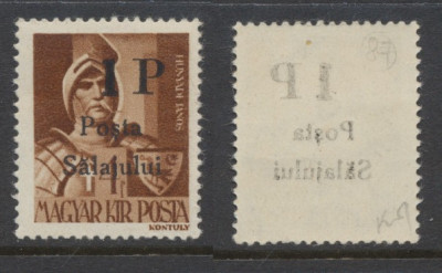 1945 ROMANIA Posta Salajului timbru local neuzat 1P pe 4f MNH eroare Abklatsch foto