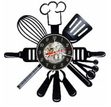 Ceas Perete Vinil Decorativ Bucatarie Ustensile Negru 30 cm Skeleton Silentios Cadran
