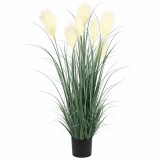 Planta artificiala iarba ornamentala 150 cm cu 7 fire, verde si alb