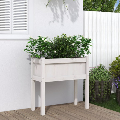 vidaXL Jardinier de grădină cu picioare, alb, 70x31x70 cm, lemn masiv foto