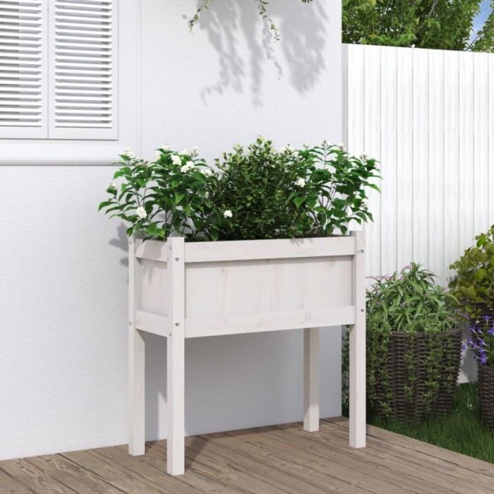 Gossi jardinier de gradina cu picioare, alb, 70x31x70 cm, lemn masiv