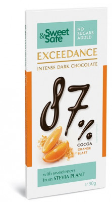 Ciocolata &amp;quot;exceedance&amp;quot; amaruie 87% cu portocale si indulcitor din stevie 90gr foto