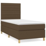 Cumpara ieftin Pat box spring cu saltea, maro inchis, 80x200 cm, textil