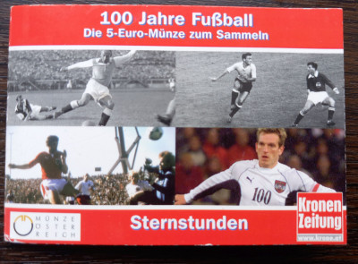 MONEDA DIN ARGINT AUSTRIA - 5 EURO 2004, MONEDA UNC IN BLISTER-100 ANI FOTBAL foto