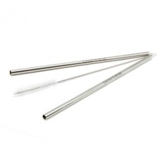 Set 2 paie reutilizabile din metal + perie pentru curatare - Silver | Ecoffee Cup