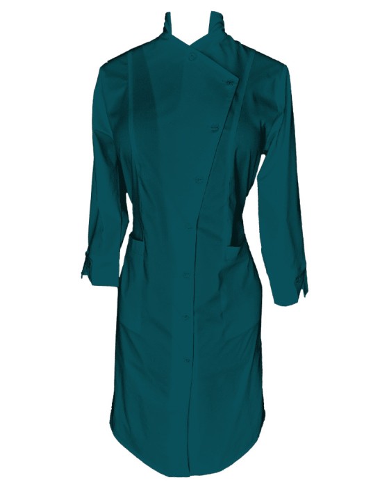Sarafan Medical Pe Stil cu Elastan, Turcoaz Inchis cu nasturi, Model Alice - 4XL
