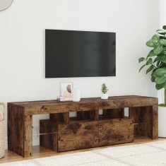 vidaXL Comodă TV cu lumini LED, stejar fumuriu 140x36,5x40 cm