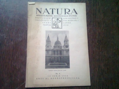 REVISTA NATURA NR.6/1930 foto