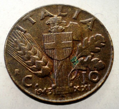 1.617 ITALIA WWII VITTORIO EMANUELE III 10 CENTESIMI 1943 R foto