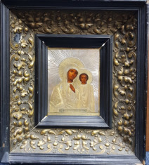 Maica Domnului cu Pruncul, Icoana Ruseasca cu ferecatura din argint aurit 1877 foto