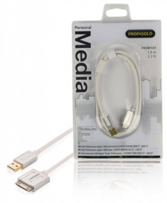 Cablu Apple iPad iPhone - USB de inalta calitate 1m alb Profigold foto