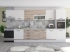 Bucatarie Laura 380 Sonoma Alb, Blat Termic Alb, Corp Hota, Soldat, 380x320 cm