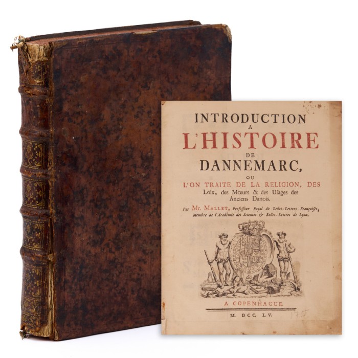 Paul Henri Mallet, Introduction &agrave; l&#039;histoire de Dannemarc, 1755, colligat cu Monuments de la mythologie et de la poesie des celtes, 1756