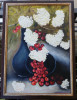 Tablou Natura statica cu cirese și Flori pictura ulei pe panza 75x55cm, Realism