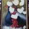 Tablou Natura statica cu cirese și Flori pictura ulei pe panza 75x55cm