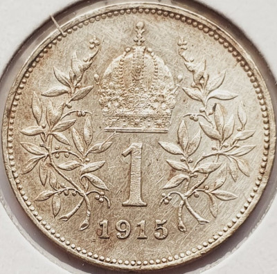 310 Austria 1 Corona 1915 Franz Joseph I km 2820 argint foto