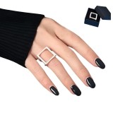 Inel din Argint S 925, Reglabil, Unisex, inel de cuplu, Salestore.ro&reg; Design Modern cu Forma Patrata, Arginiu