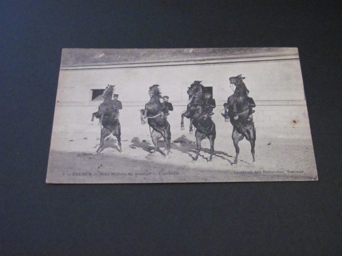 Școala de Cavalerie &bdquo;Courbette&rdquo; din Saumur Carte Poștală Vintage Franța (posibil perioada 1900-1950)