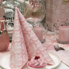 Servetele de masa festive Linclass - Casper (baby pink-alb) / 40 x 40 cm / 50 buc
