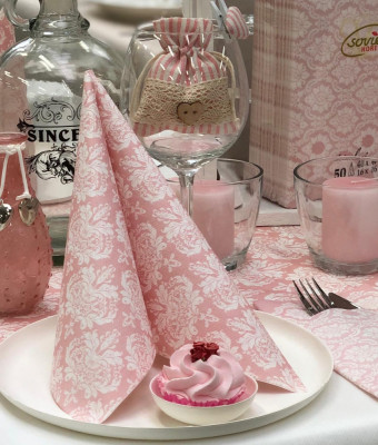 Servetele de masa festive Linclass - Casper (baby pink-alb) / 40 x 40 cm / 50 buc foto