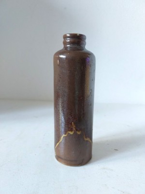 Sticla de ceramica gresie, vintage, 13cm inaltime x cca 4cm diametru foto