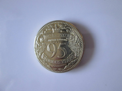 Gibraltar 1 Pound 2021 aUNC,moneda aniversară 95 ani regina Elizabeth II foto