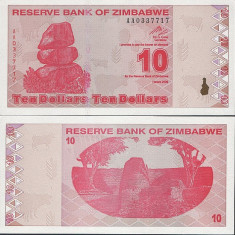 ZIMBABWE █ bancnota █ 10 Dollars █ 2009 █ P-94 █ Serie AA █ UNC █ necirculata