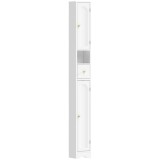 HOMCOM Dulap de baie &icirc;ngust cu sertar uși arcuite compartiment deschis raft reglabil 20x20x185 cm Alb | Aosom Romania