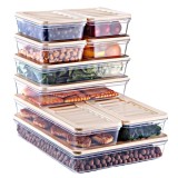 Set Freshbox 9 Cutii alimente (4X600 ml, 2X1170 ml, 2X2000 ml, 1x2400 ml), Alb Transparent, Capac Crem