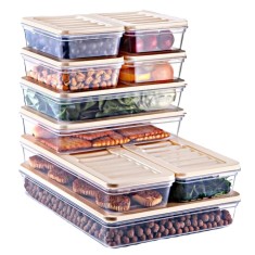 Set Freshbox 9 Cutii alimente (4X600 ml, 2X1170 ml, 2X2000 ml, 1x2400 ml), Alb Transparent, Capac Crem