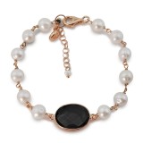 Cumpara ieftin Brățară Argint 925 cu Agat Negru și Perle Cultură Jolie, placată Aur Roz, Ajustabilă 17-23cm, Made in Italy