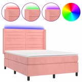 Cumpara ieftin Pat cu arcuri, cu saltea si LED, roz, 140x190 cm catifea