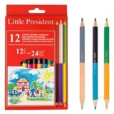 Set Creioane Colorate Gros Bicolor Little President, 12 Bucati, Multicolor