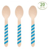 Linguri Lemn, Model Petrecere, Dungi Bleu, 16cm, Set 20 Bucăți, Oem