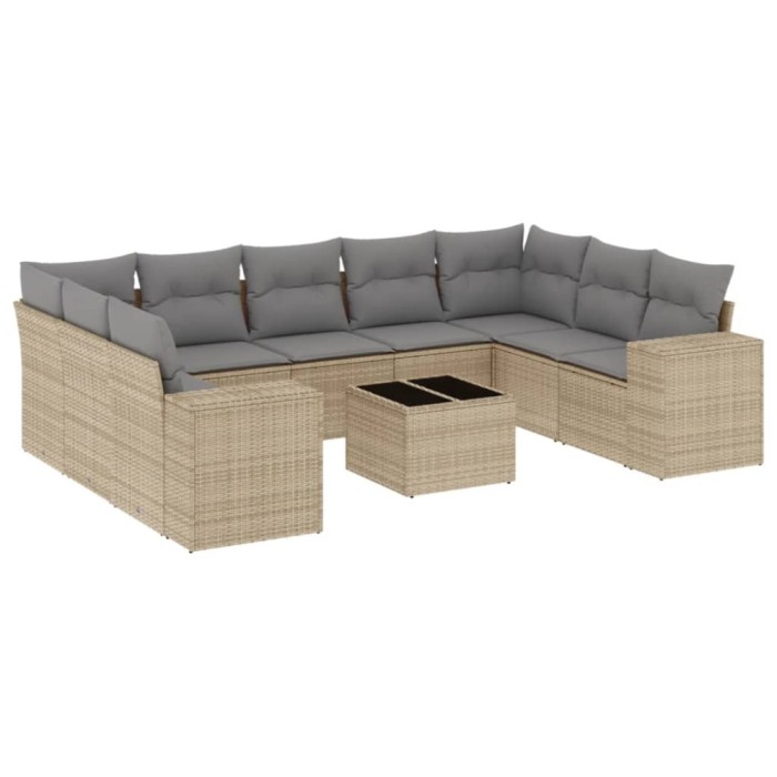Set canapele de gradina cu perne, 10 piese, bej, poliratan