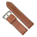 Curea de ceas Robusta din Piele Naturala - Culoare Maro-deschis, cusatura alba - 24mm - WZ4021, Time Veranda