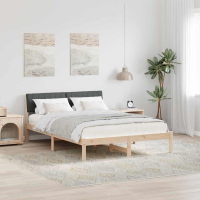 vidaXL Cadru de pat maro și gri &amp;icirc;nchis 135 x 190 cm Lemn masiv de pin 878690 foto