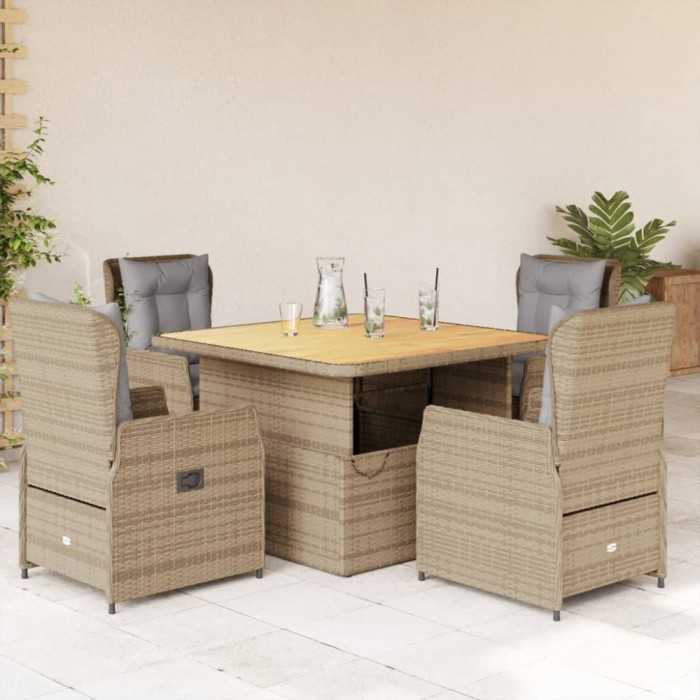 vidaXL Set mobilier de grădină cu perne, 5 piese, bej, poliratan