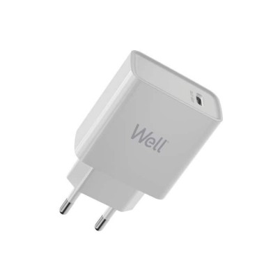 Incarcator retea 1x USB type C Apple 2.4A QC3.0 PD3.0 FCP AFC 20W alb Well foto