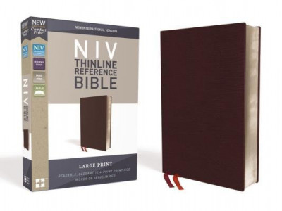 NIV, Thinline Reference Bible, Large Print, Bonded Leather, Burgundy, Red Letter Edition, Comfort Print foto