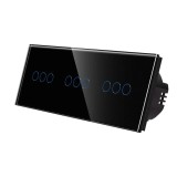 Intrerupator triplu x 3 cu indicator luminos, Luxion LX-ST-301/301/301-B, touch, incastrat, rama din sticla inclusa, negru