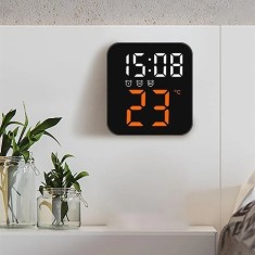 Ceas de masa, cu lumina led portocaliu, incarcare USB, alarme, calendar, temperatura, functie snooze, mod de noapte, dimensiuni 11 X 10 X 4 cm, negru/