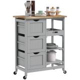 HOMCOM Carucior Auxiliar cu Roti Carucior de Bucatarie cu 3 Sertare 2 Rafturi Deschise si Tava Detasabila 67x37x85,5 cm Gri | Aosom Romania