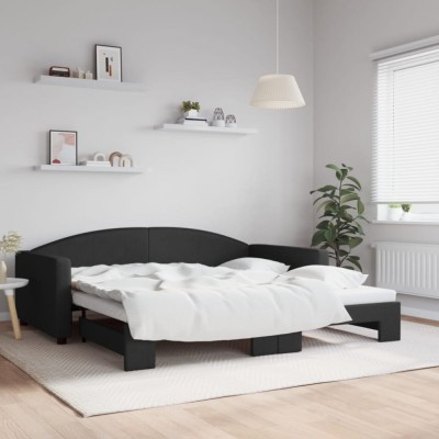 vidaXL Pat de zi cu extensie, negru, 100x200 cm, textil foto